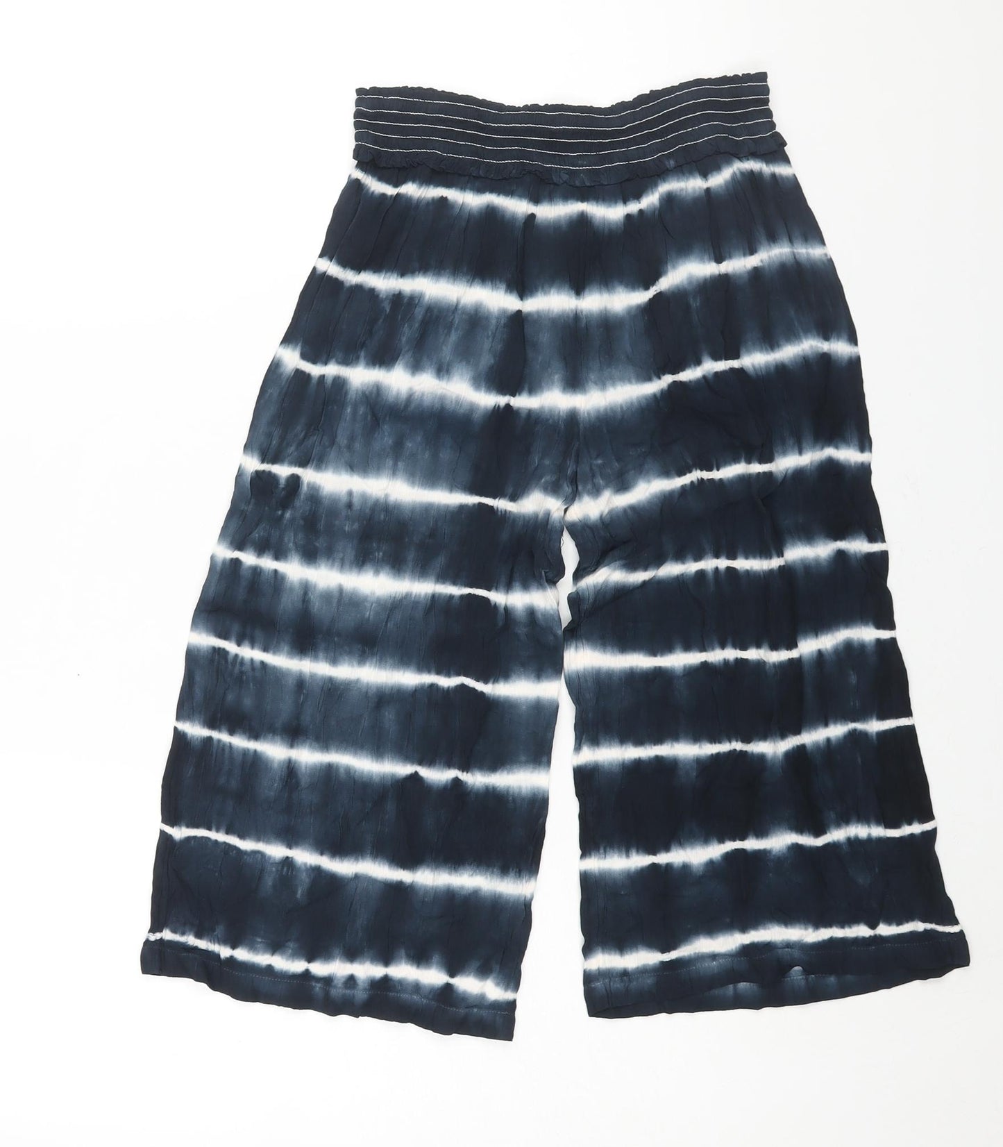 Marks and Spencer Girls Blue Tie Dye Viscose Cropped Trousers Size 7-8 Years Regular Pullover