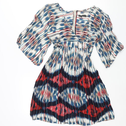 Zara Womens Multicoloured Geometric Polyester A-Line Size XS V-Neck Zip - Belted