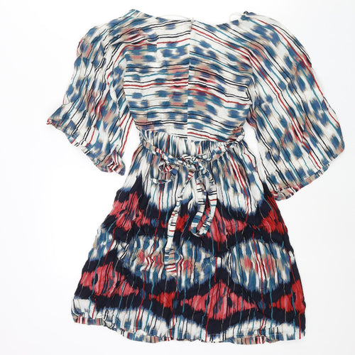 Zara Womens Multicoloured Geometric Polyester A-Line Size XS V-Neck Zip - Belted