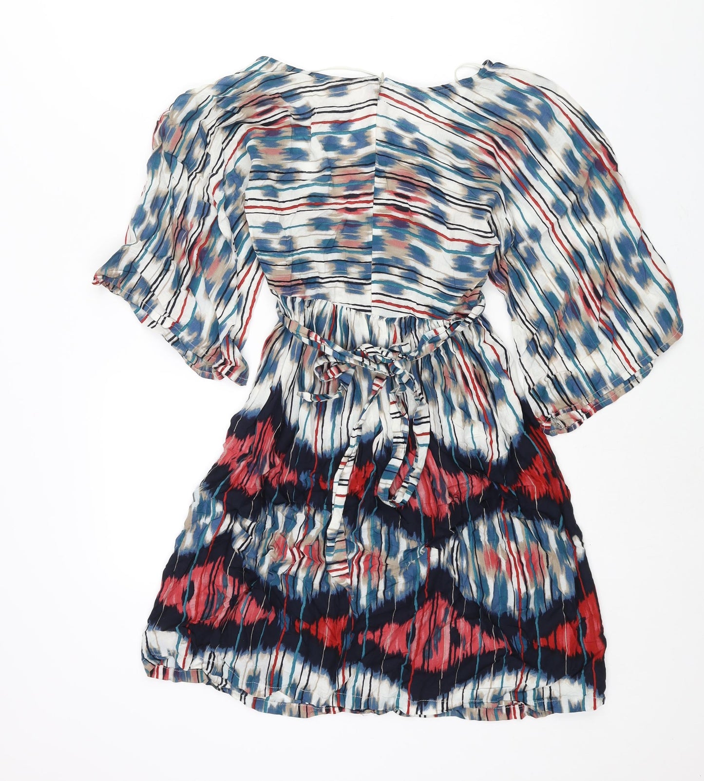 Zara Womens Multicoloured Geometric Polyester A-Line Size XS V-Neck Zip - Belted