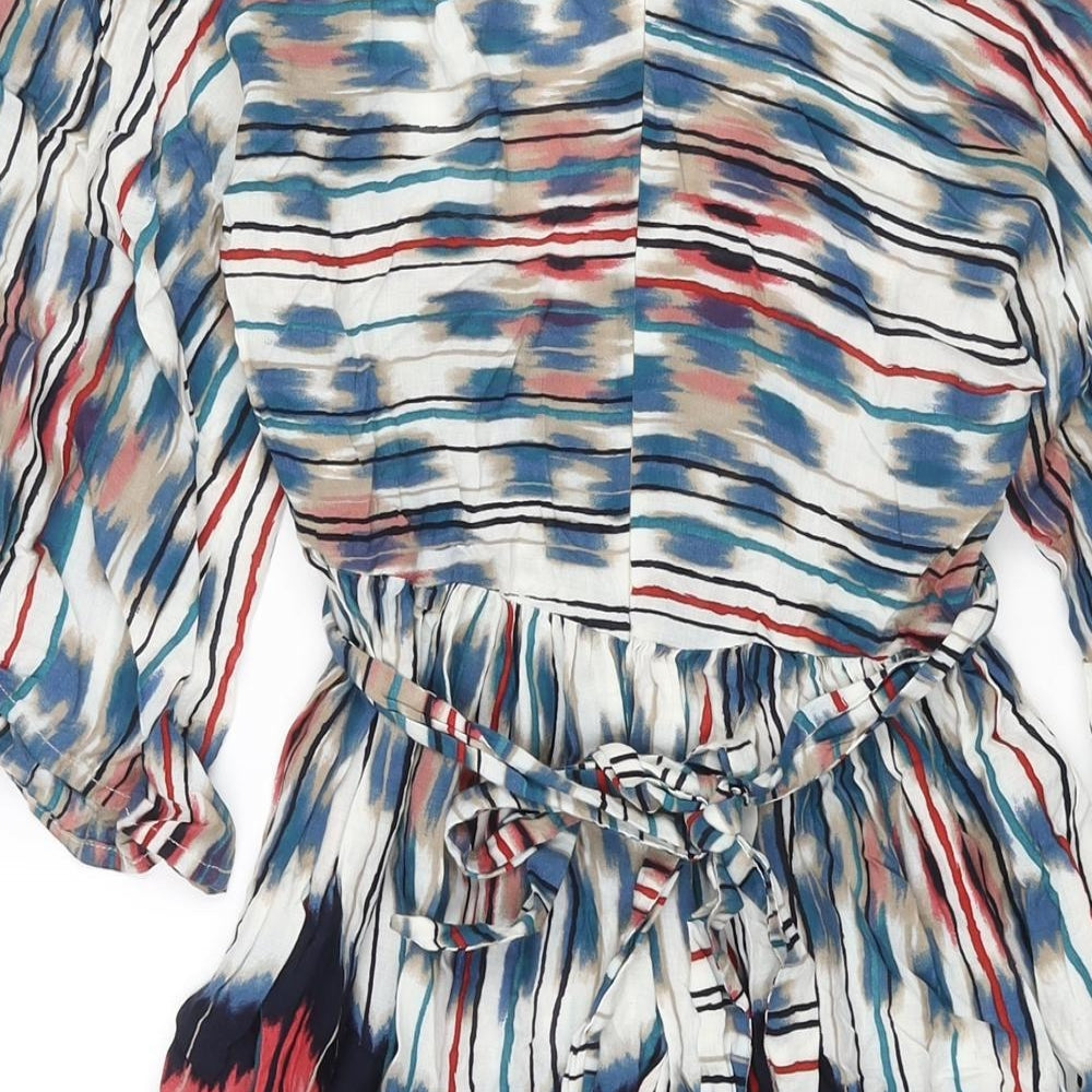 Zara Womens Multicoloured Geometric Polyester A-Line Size XS V-Neck Zip - Belted