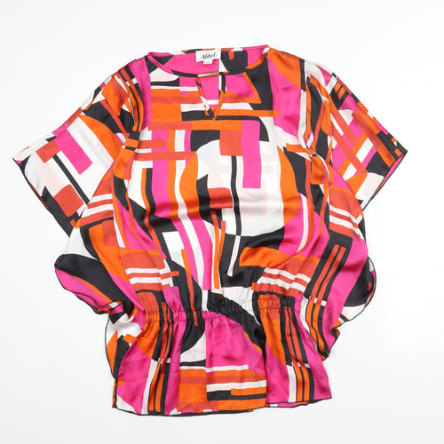Abifel Womens Multicoloured Geometric Polyester Basic Blouse Size 10 Round Neck - Keyhole Neck Frill