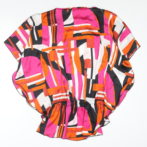Abifel Womens Multicoloured Geometric Polyester Basic Blouse Size 10 Round Neck - Keyhole Neck Frill
