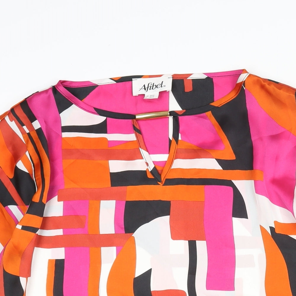 Abifel Womens Multicoloured Geometric Polyester Basic Blouse Size 10 Round Neck - Keyhole Neck Frill