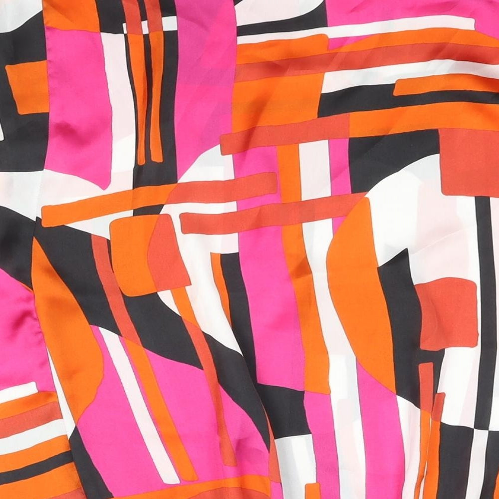 Abifel Womens Multicoloured Geometric Polyester Basic Blouse Size 10 Round Neck - Keyhole Neck Frill