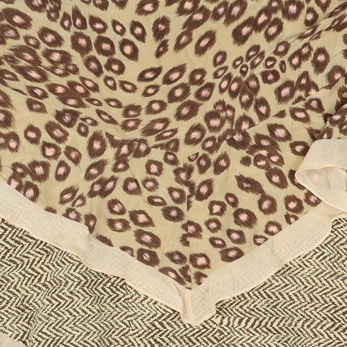 Karen Millen Womens Brown Geometric Silk Flare Skirt Size 12 Zip - Asymmetric Hem Layered Frill Belted