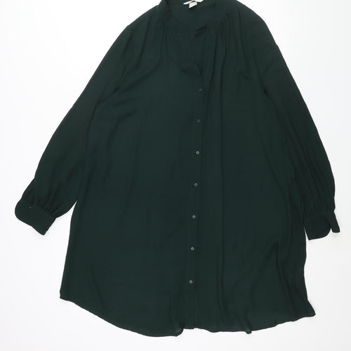 H&M Womens Green Polyester Shift Size 16 Round Neck Button