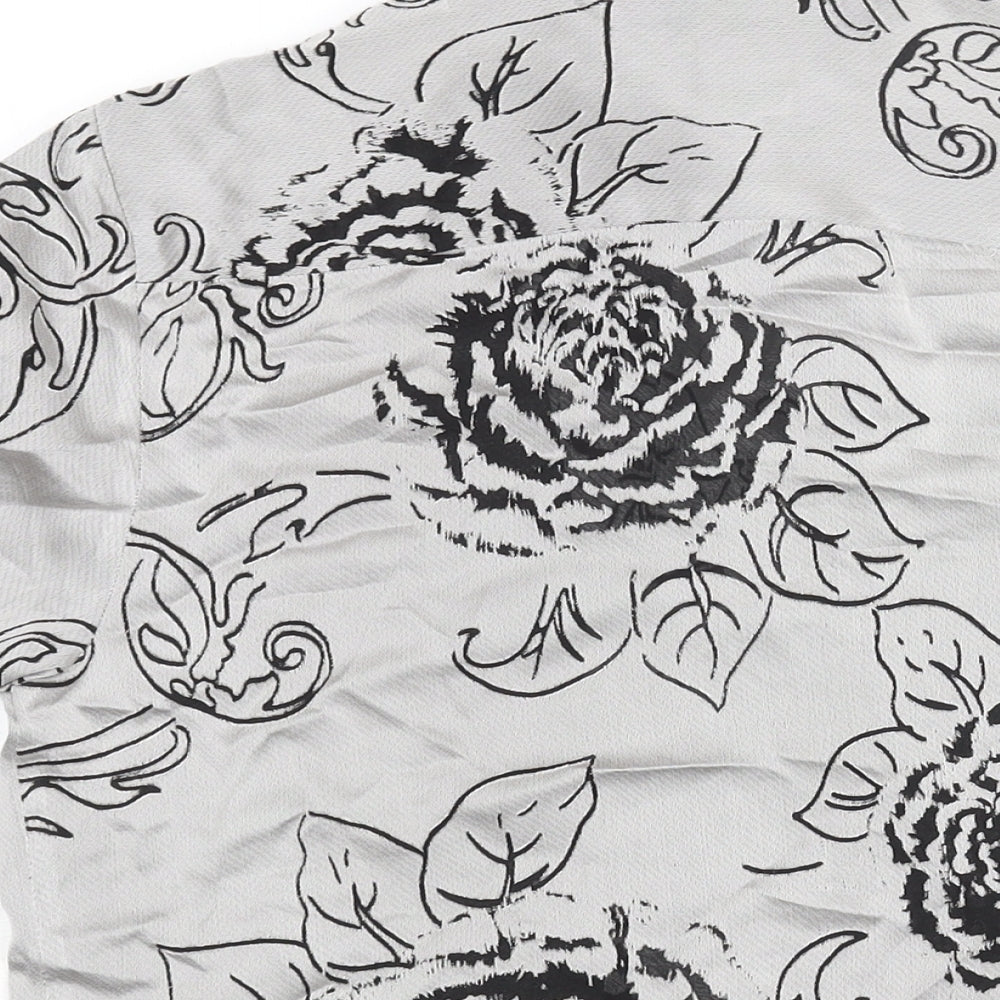 River Island Mens Grey Floral Polyester Button-Up Size S Collared Button - Semi Sheer