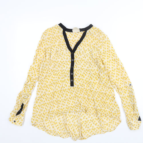 Vanessa Virginia Womens Yellow Geometric Viscose Basic Blouse Size 12 V-Neck