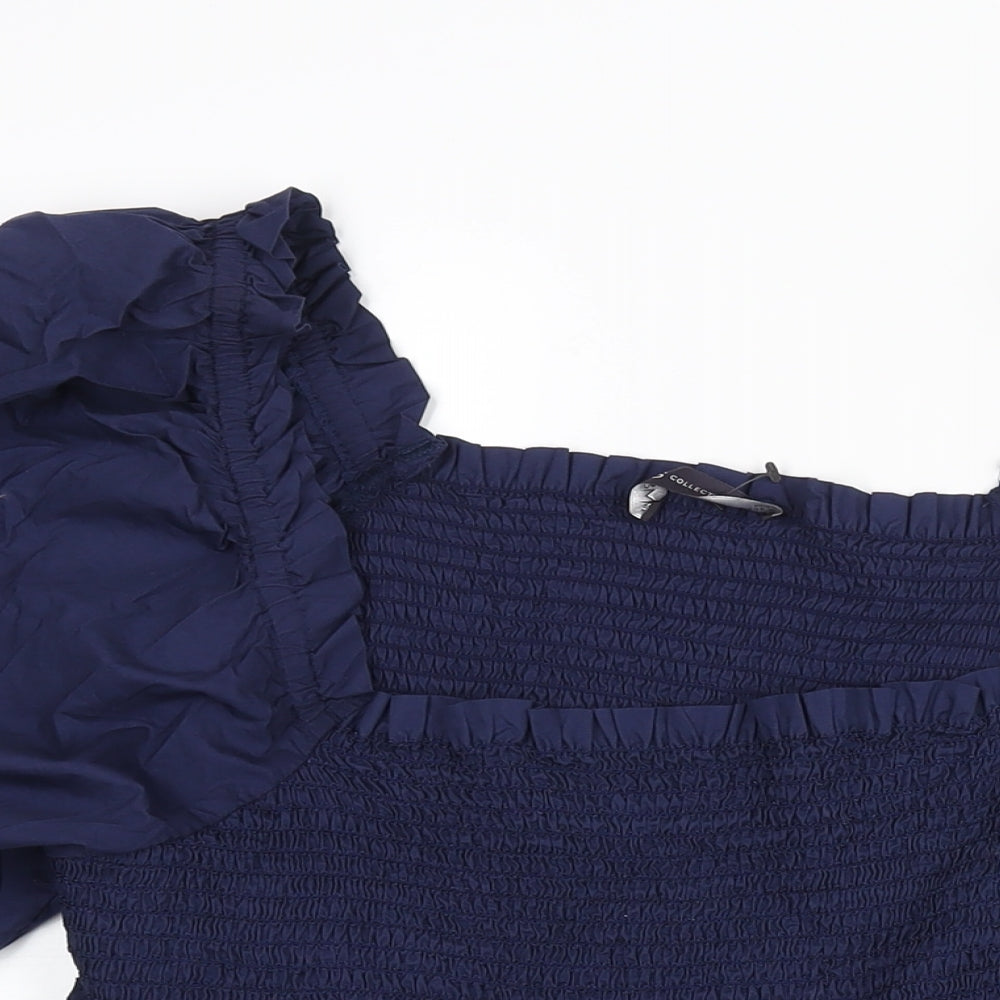 Marks and Spencer Womens Blue Cotton Basic Blouse Size 22 Square Neck - Peplum Frill Rouched