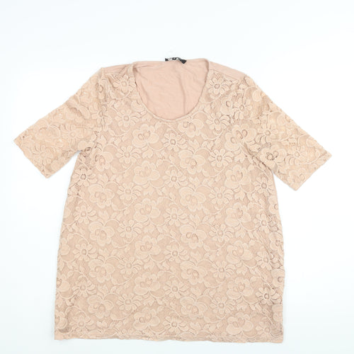 New Look Womens Pink Nylon Basic Blouse Size 12 Round Neck - Lace Front