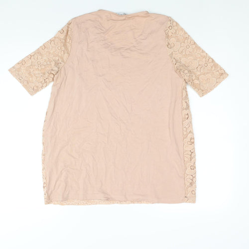 New Look Womens Pink Nylon Basic Blouse Size 12 Round Neck - Lace Front