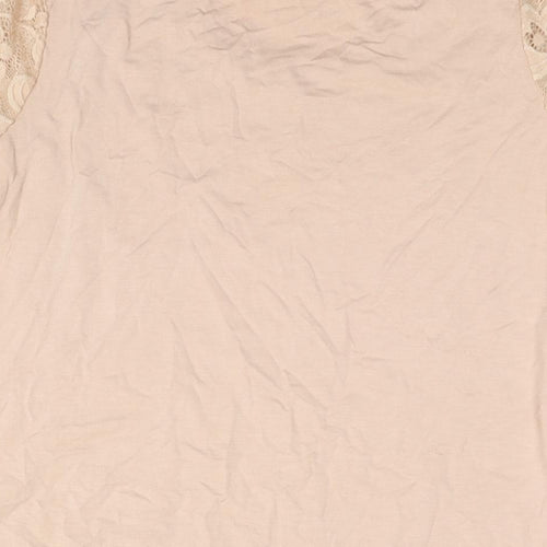 New Look Womens Pink Nylon Basic Blouse Size 12 Round Neck - Lace Front