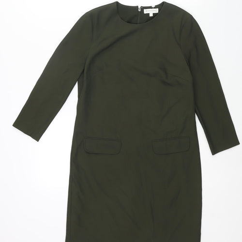 Warehouse Womens Green Polyester Shift Size 6 Round Neck Zip - Pocket Detail