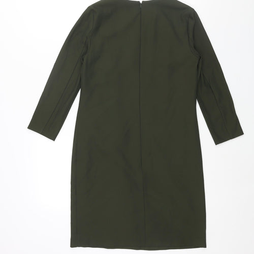 Warehouse Womens Green Polyester Shift Size 6 Round Neck Zip - Pocket Detail