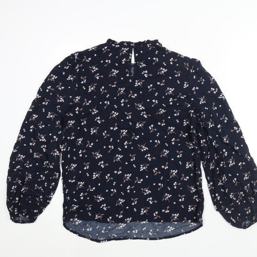 Marks and Spencer Womens Blue Floral Viscose Basic Blouse Size 10 Mock Neck
