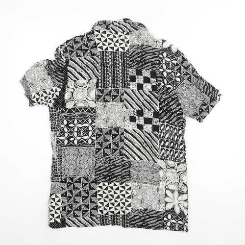 New Look Mens Black Geometric Viscose Button-Up Size M Collared Button