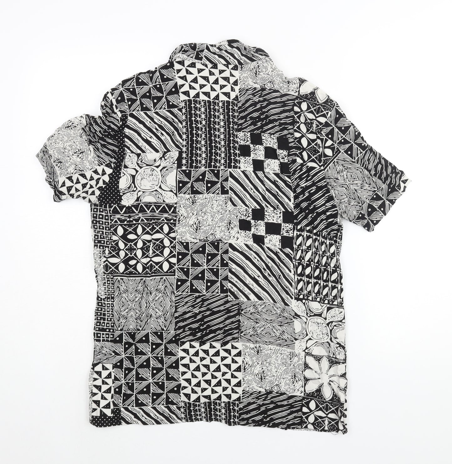 New Look Mens Black Geometric Viscose Button-Up Size M Collared Button