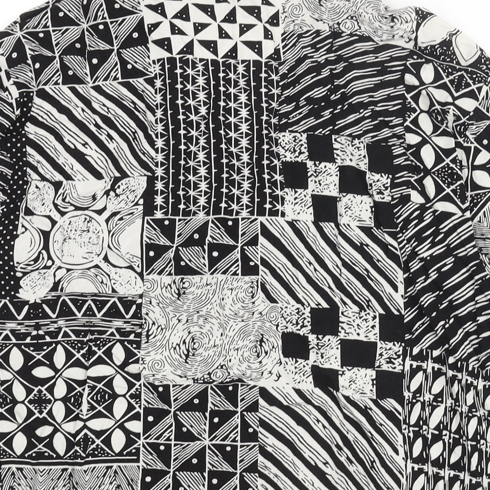 New Look Mens Black Geometric Viscose Button-Up Size M Collared Button