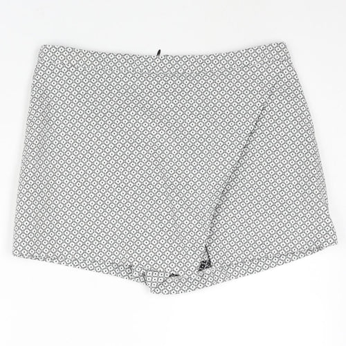 Miss Selfridge Womens White Geometric Cotton Skort Skirt Size 14 Zip
