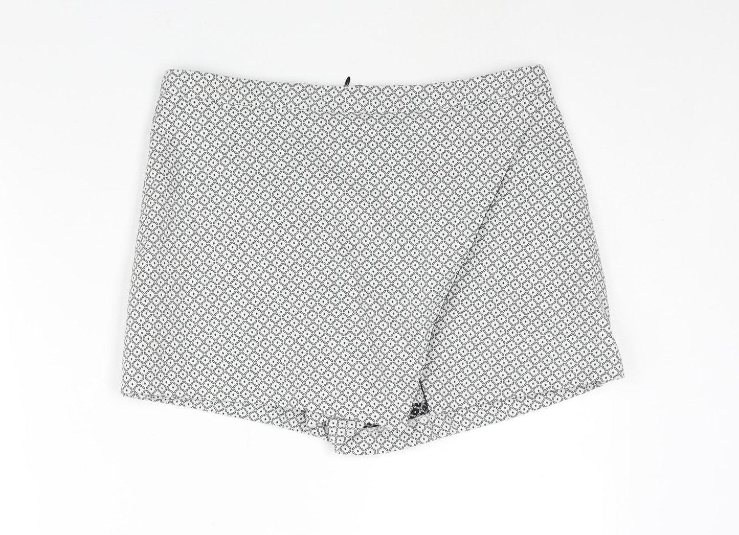 Miss Selfridge Womens White Geometric Cotton Skort Skirt Size 14 Zip
