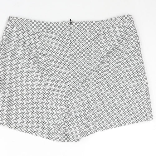 Miss Selfridge Womens White Geometric Cotton Skort Skirt Size 14 Zip
