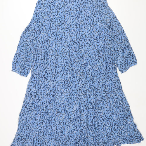 Seasalt Womens Blue Geometric Viscose Shift Size 18 Round Neck Button - Smocked
