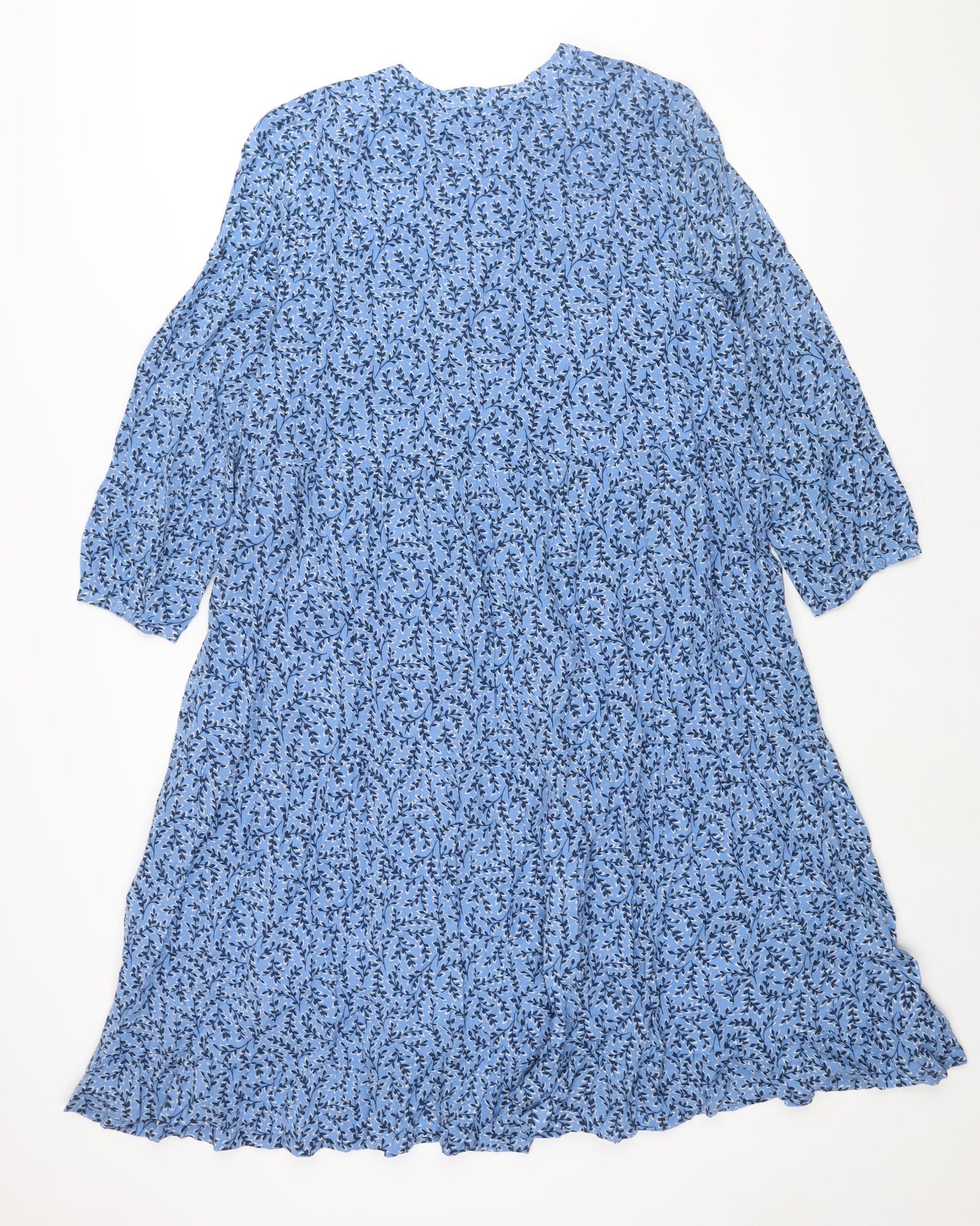 Seasalt Womens Blue Geometric Viscose Shift Size 18 Round Neck Button - Smocked