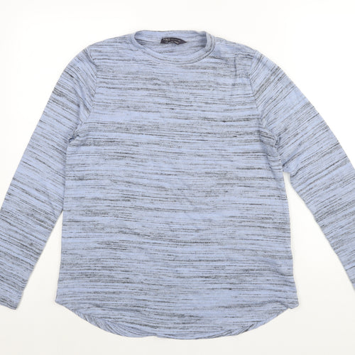 Marks and Spencer Womens Blue Round Neck Geometric Polyester Pullover Jumper Size 12