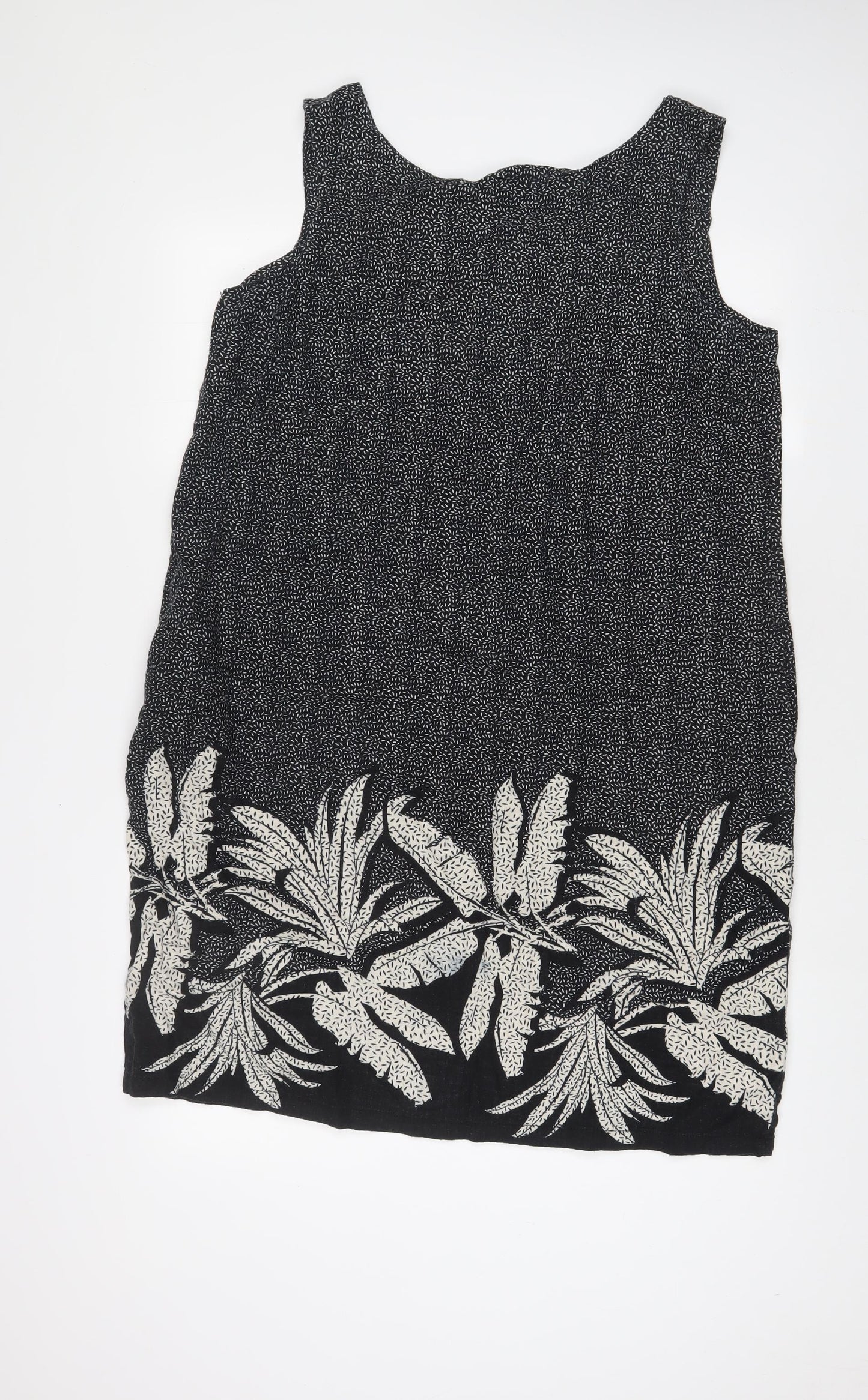 NEXT Womens Black Geometric Linen A-Line Size 16 V-Neck Pullover