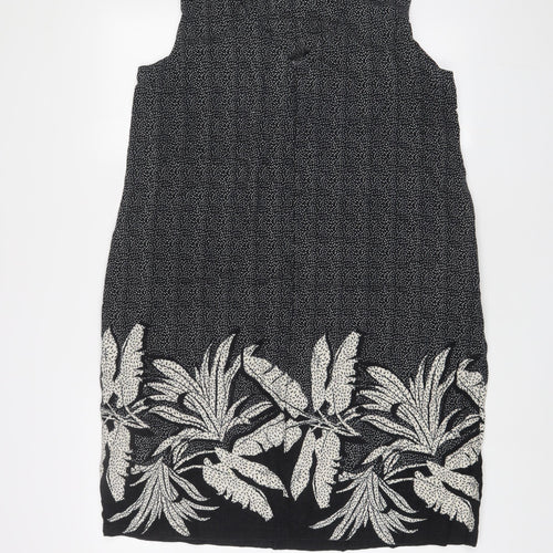 NEXT Womens Black Geometric Linen A-Line Size 16 V-Neck Pullover