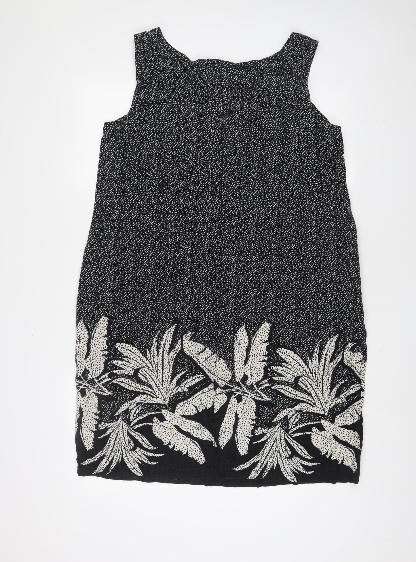 NEXT Womens Black Geometric Linen A-Line Size 16 V-Neck Pullover