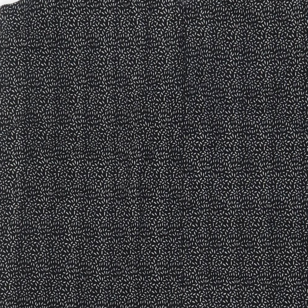 NEXT Womens Black Geometric Linen A-Line Size 16 V-Neck Pullover