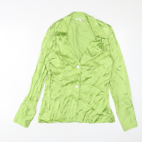 H&M Womens Green Viscose Basic Button-Up Size M Collared