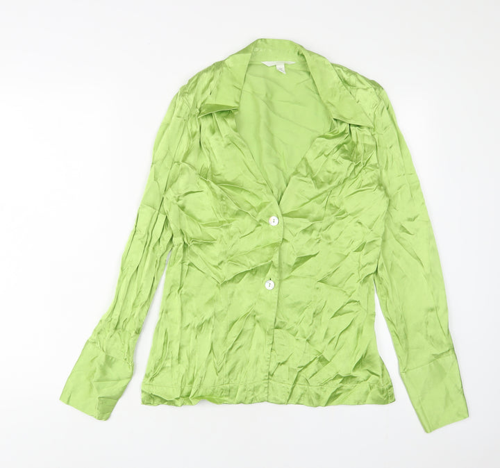 H&M Womens Green Viscose Basic Button-Up Size M Collared