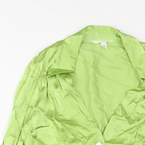 H&M Womens Green Viscose Basic Button-Up Size M Collared