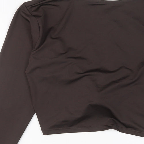 South Beach Womens Brown Polyester Cropped T-Shirt Size 14 Crew Neck - Twist front