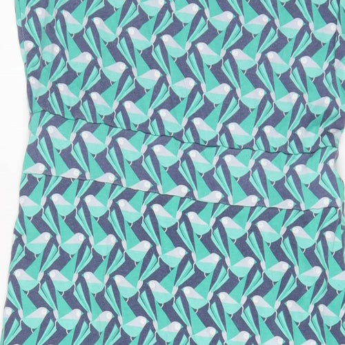 White Stuff Womens Green Geometric Cotton Sheath Size 12 V-Neck Pullover - Pleated