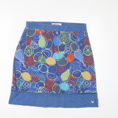 EWM Womens Blue Geometric Cotton A-Line Skirt Size 14 - Embroidered