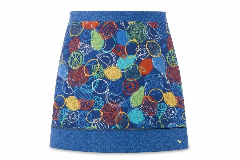 EWM Womens Blue Geometric Cotton A-Line Skirt Size 14 - Embroidered