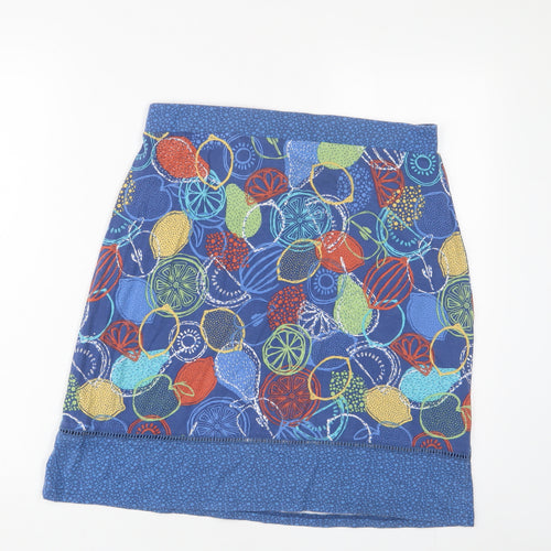 EWM Womens Blue Geometric Cotton A-Line Skirt Size 14 - Embroidered