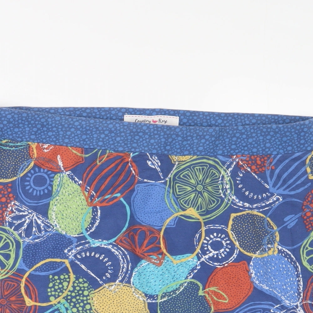 EWM Womens Blue Geometric Cotton A-Line Skirt Size 14 - Embroidered