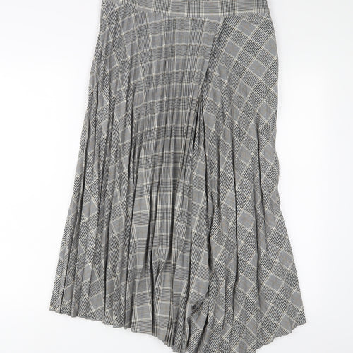 Marks and Spencer Womens Grey Plaid Polyester A-Line Skirt Size 12 Zip - Pleated