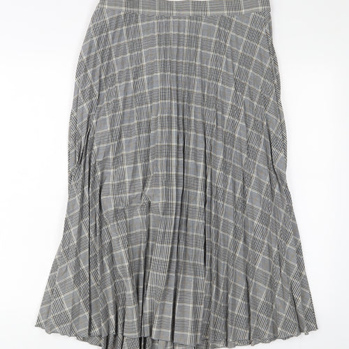 Marks and Spencer Womens Grey Plaid Polyester A-Line Skirt Size 12 Zip - Pleated