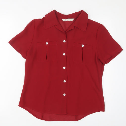 BHS Womens Red Polyester Basic Button-Up Size 12 Collared
