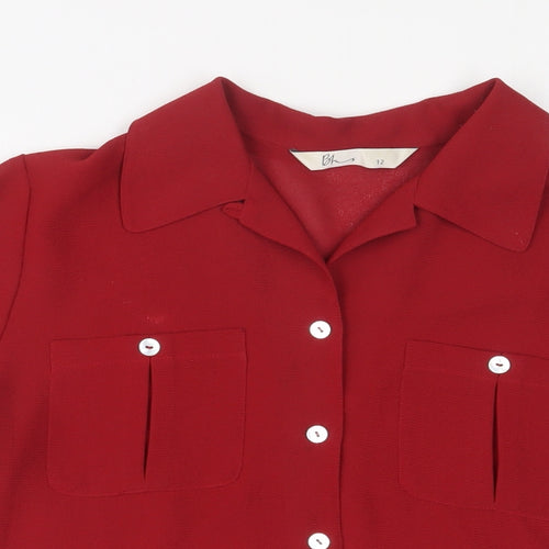 BHS Womens Red Polyester Basic Button-Up Size 12 Collared