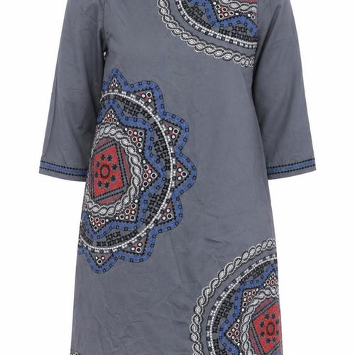 Monsoon Womens Grey Fair Isle Cotton A-Line Size 12 Boat Neck Button - Embroidered
