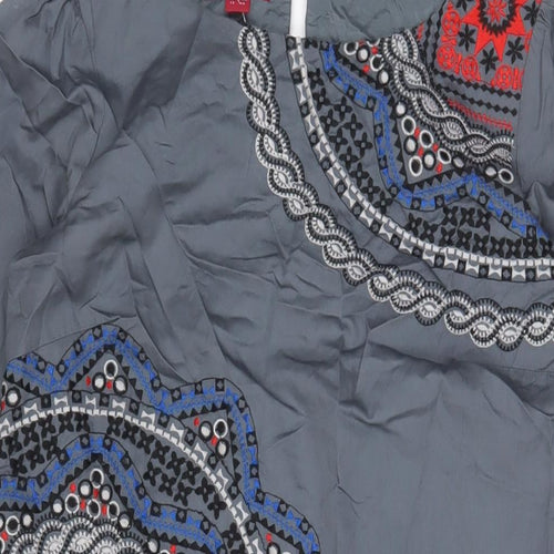 Monsoon Womens Grey Fair Isle Cotton A-Line Size 12 Boat Neck Button - Embroidered