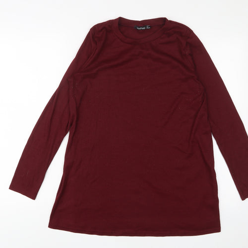 Boohoo Womens Red Polyester Tunic T-Shirt Size 10 Crew Neck