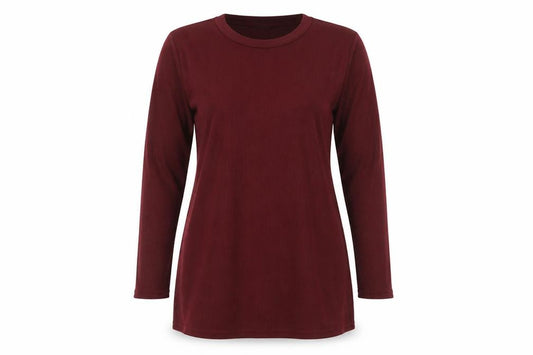Front view of Boohoo women’s red polyester tunic t-shirt, size UK 10, crew neck